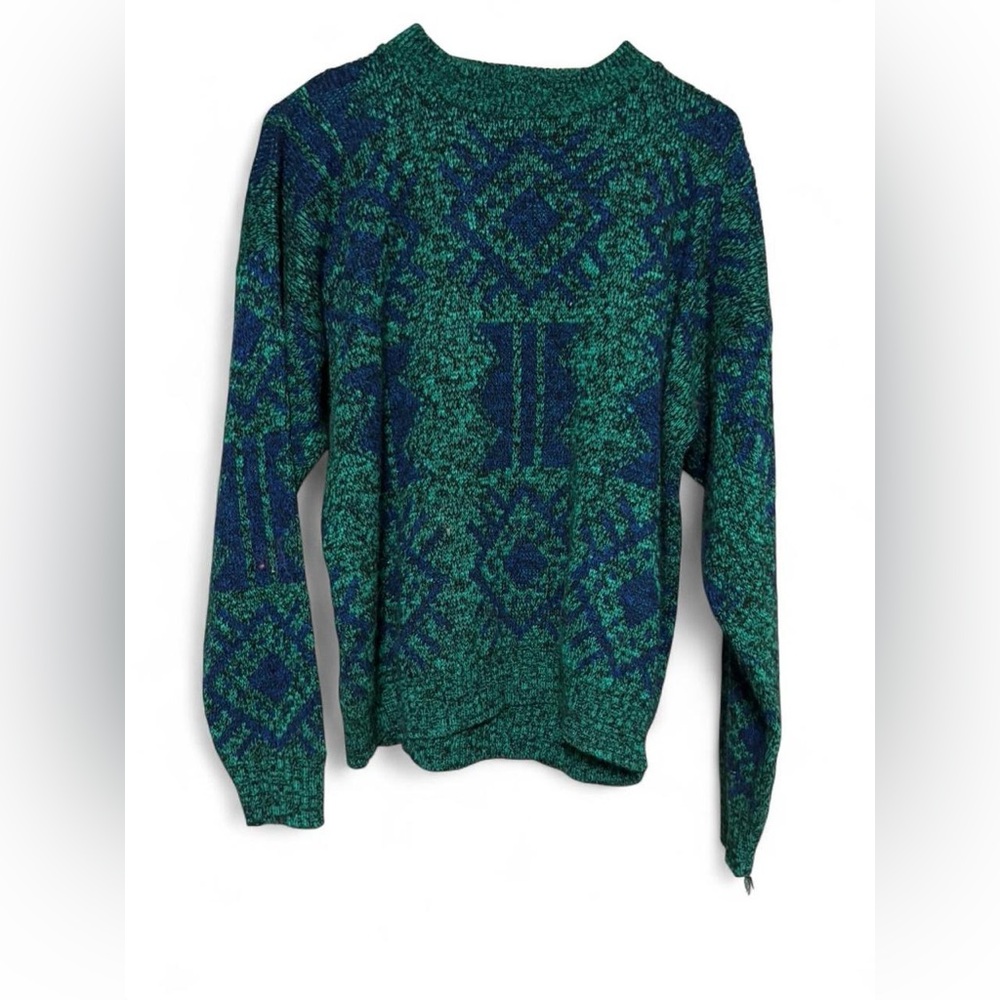 Vintage RAVE 90’s Green and Blue Patterned Sweater Unisex